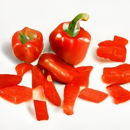 half and deseeded red bell peppers cut into chunks.