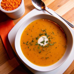

This delicious and healthy spiced root vegetable soup is gluten-free, eggs-free, nuts-free and soy free. It combines Asian, Indian flavors with onions, sweet potatoes parsnips and green lentils mixed in whole milk with Greek yogurt for a hearty dinner or side dish.