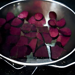 the beets are drained in the third colander.