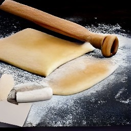 the puff pastry is rolled out on a floured surface using a rolling pin.