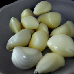 a peeled and finely chopped onion, small chunks of butternut squash, and peeled garlic.