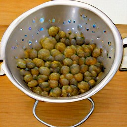 draining the rinsed capers in a colander.