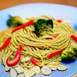 a pasta dish with broccoli, lemon zest, and toasted almonds, topped with shaved parmesan cheese.