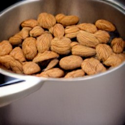 boiled water with almonds that have been set aside for 3 minutes.