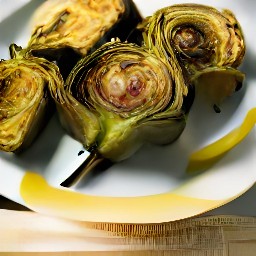 the artichokes are transferred to a plate.