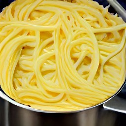 4 cups of water and salt in a saucepan with the heat turned on, boiling for 2 minutes. then, add the linguine pasta to the saucepan and cook for 6 minutes. finally, turn off