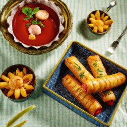 

This deliciously nut-free and soy-free veggie toad in the hole is made with vegetarian sausages, eggs, semi-skimmed milk and all purpose flour for a tasty English snack.