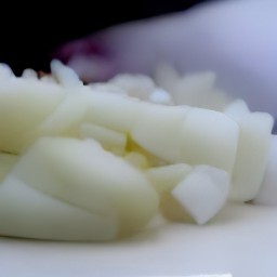 a peeled and chopped onion and garlic.