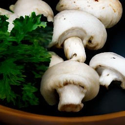 the output is chopped white mushrooms and parsley.