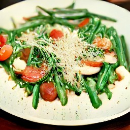 a green bean salad with half a tsp of salt, half a tsp of black pepper, basil, parsley, tarragon, tomatoes, olive oil and the rest of the lemon juice.
