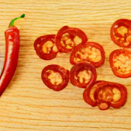 a red chili pepper that has been sliced.