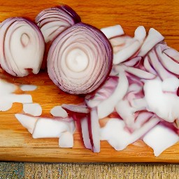 a peeled and chopped onion, then chopped parsley.