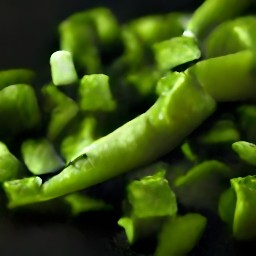 chopped spring onions, red chili peppers, and green chili pepper.