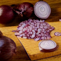 a peeled and finely diced red onion.
