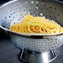 the spaghetti is drained of water.