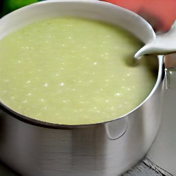 a soup with celery, potatoes, garlic, and vegetable broth.