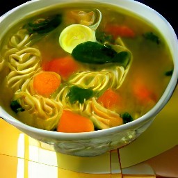 a veggie soup with egg noodles.