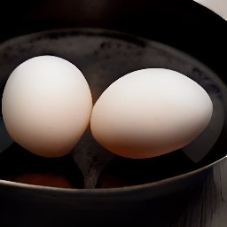 two cooked eggs.