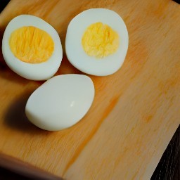 two peeled and halved eggs.