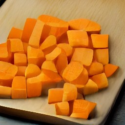 the sweet potato is cut into chunks.