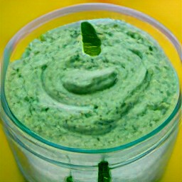 the output is a pea and mint dip.