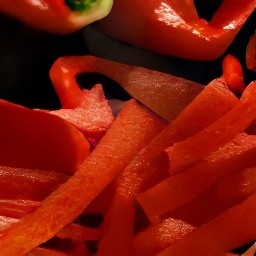 strips of red bell pepper.