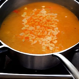 olive oil, onion, carrot, red bell pepper, garlic, red chili pepper, canned tomatoes, vegetable broth