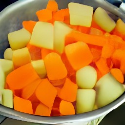 the colander will catch the cooked vegetables as they are drained.