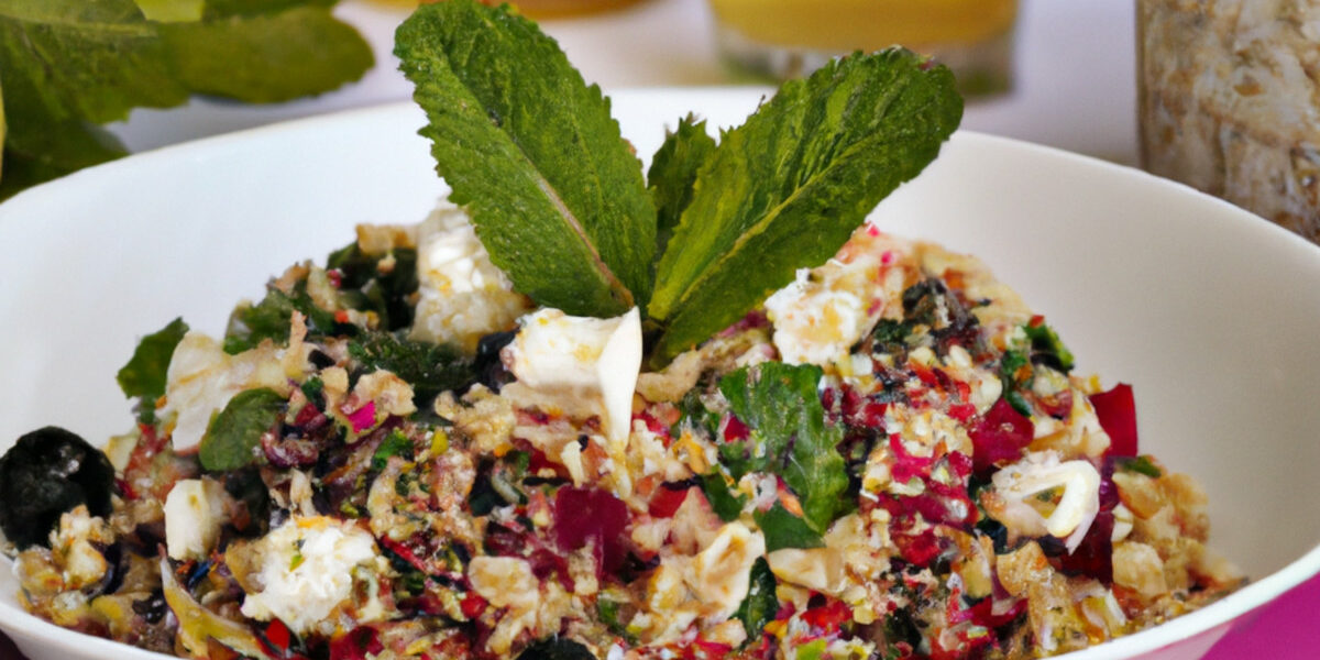 minty beetroot salad with cheese and bulgur
