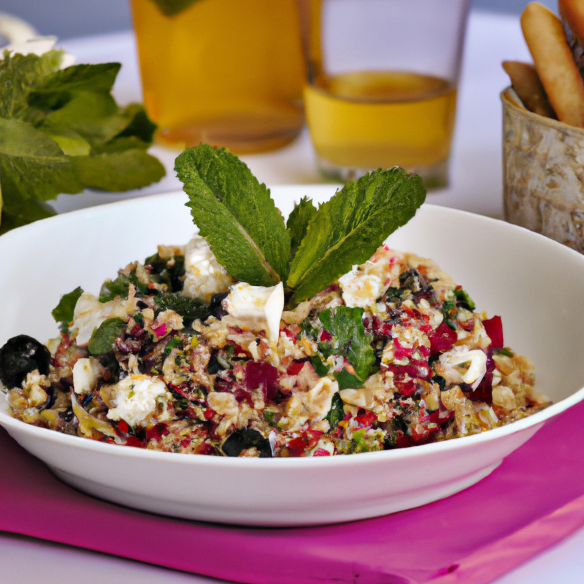 minty beetroot salad with cheese and bulgur