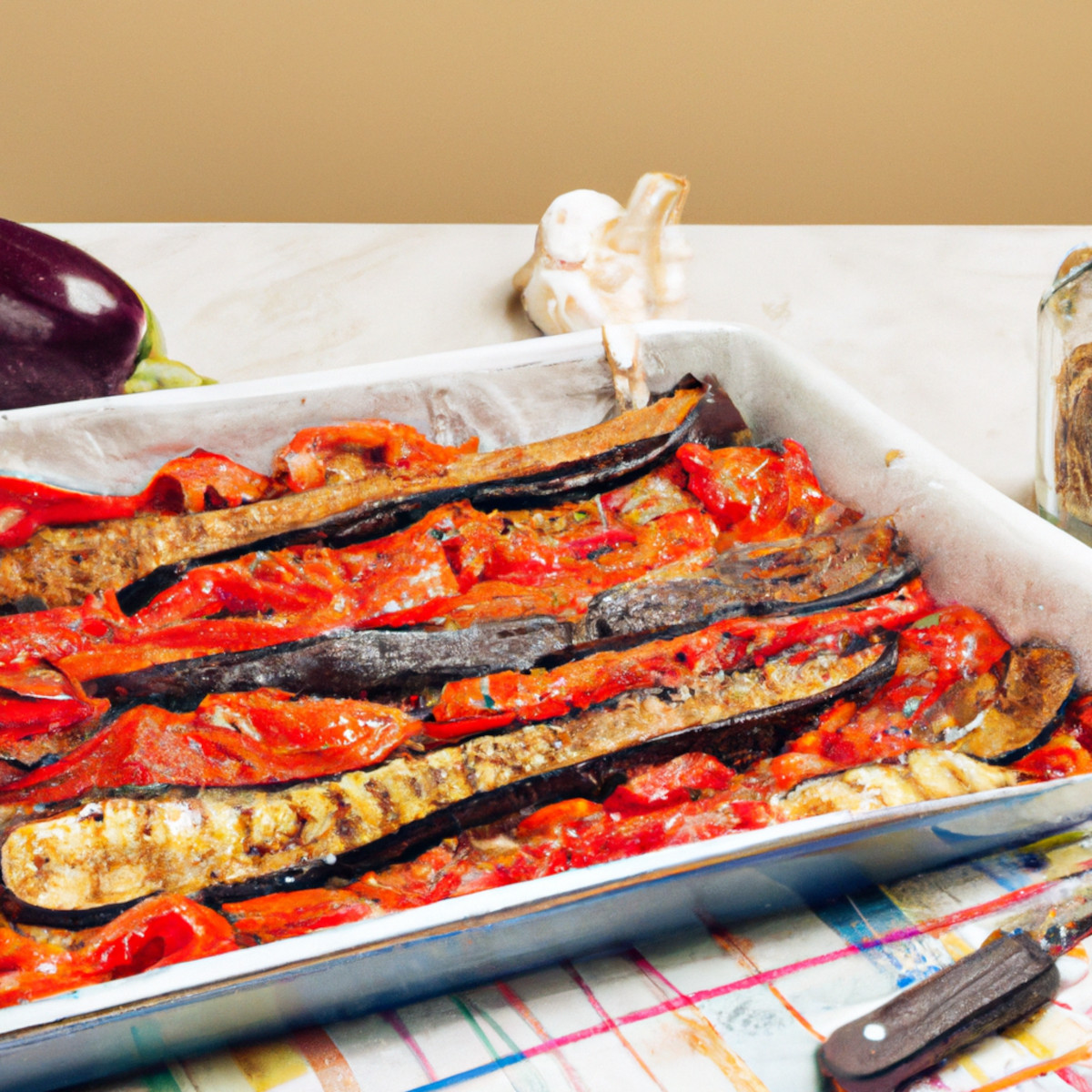 oven roasted red bell pepper and eggplant