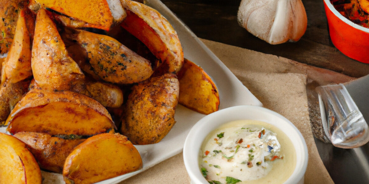 potato wedges with roasted garlic dip