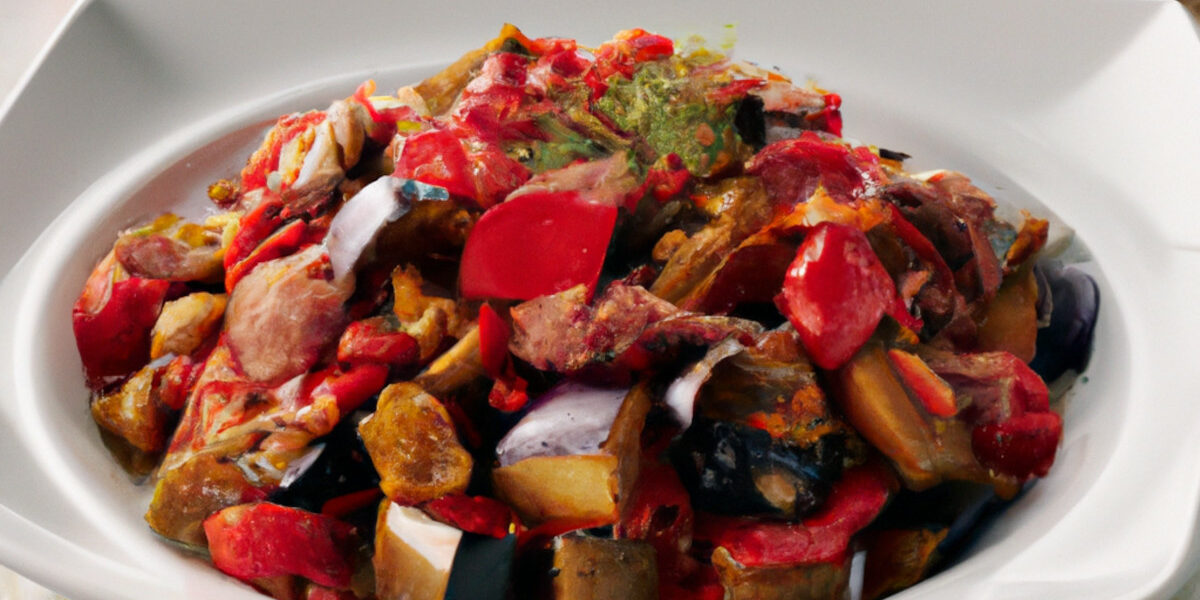 roasted vegetables in balsamic and olive oil dressing