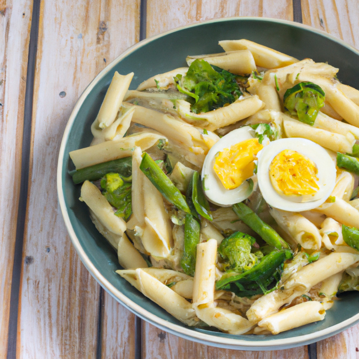 seasoned broccoli and eggs pasta salad