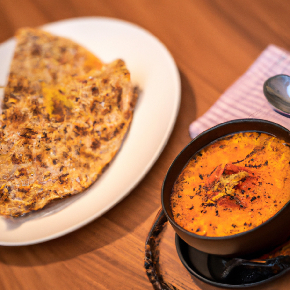 spicy red lentil soup with cheesy bread