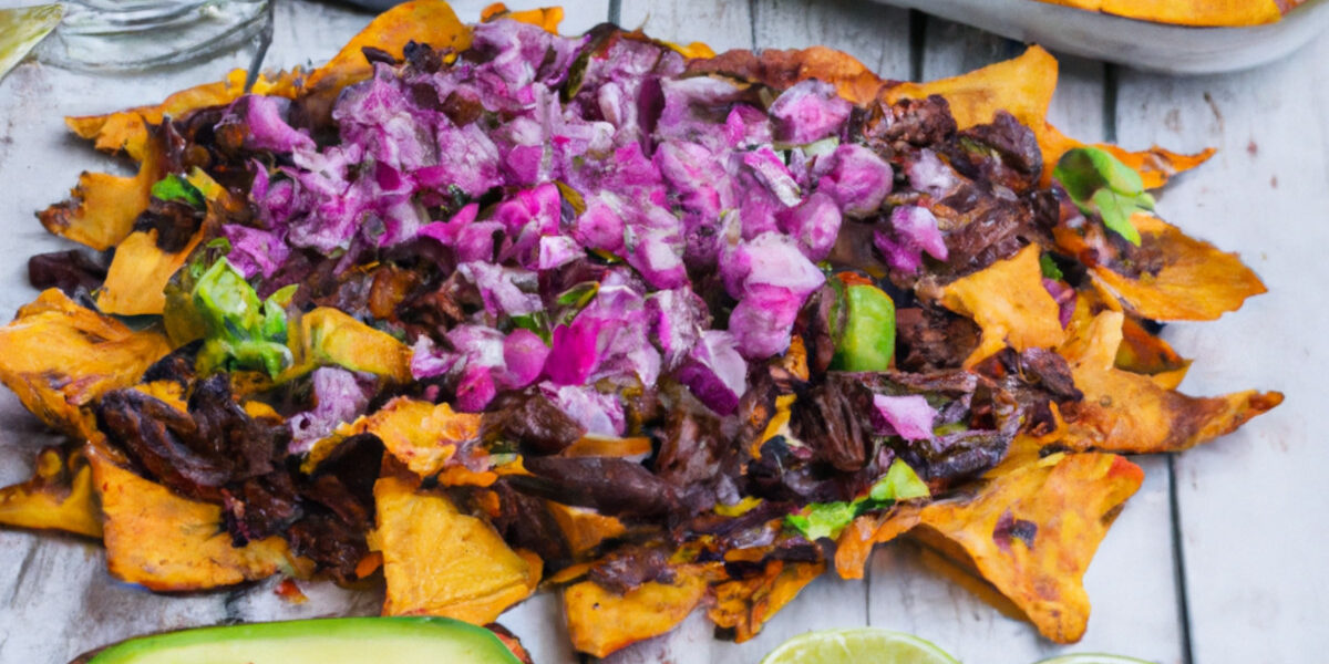 sweet potato nachos with black beans and beyond burger