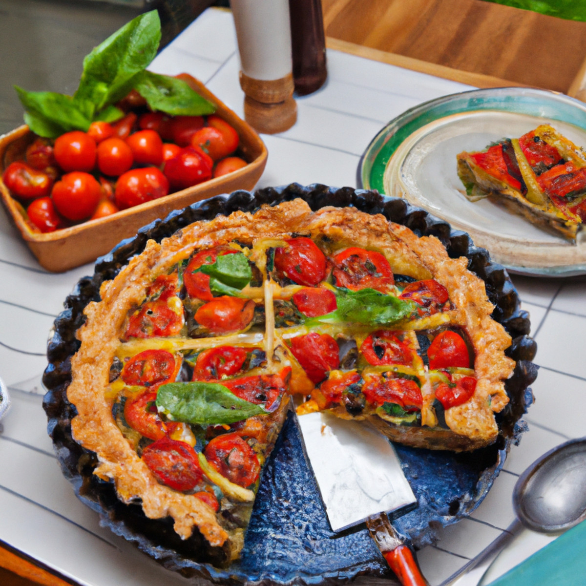 tomato and basil yogurt tart