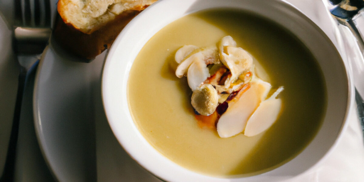 veggie blended soup with almonds