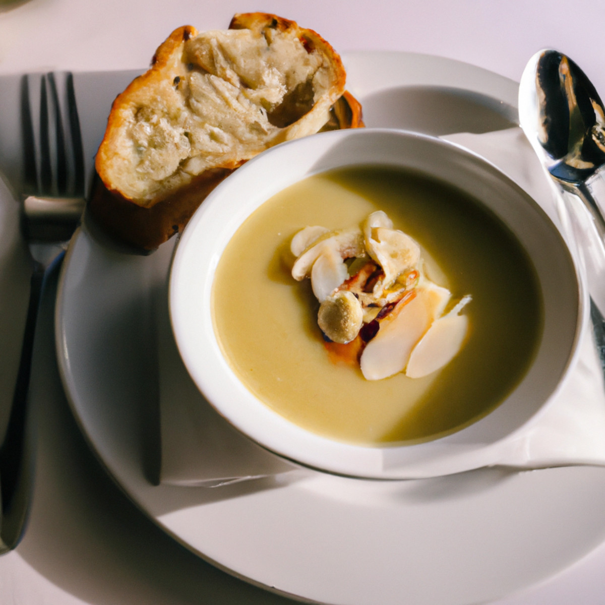 veggie blended soup with almonds